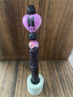 New BTS Heart Beaded Bling Pen - Purple Pink